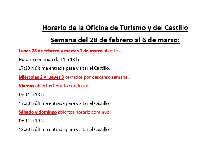 Horario Castillo y Oficina de Turismo