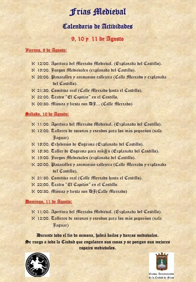 FIN DE SEMANA MEDIEVAL EN LA CIUDAD DE FRÍAS 9, 10 Y 11 DE AGOSTO