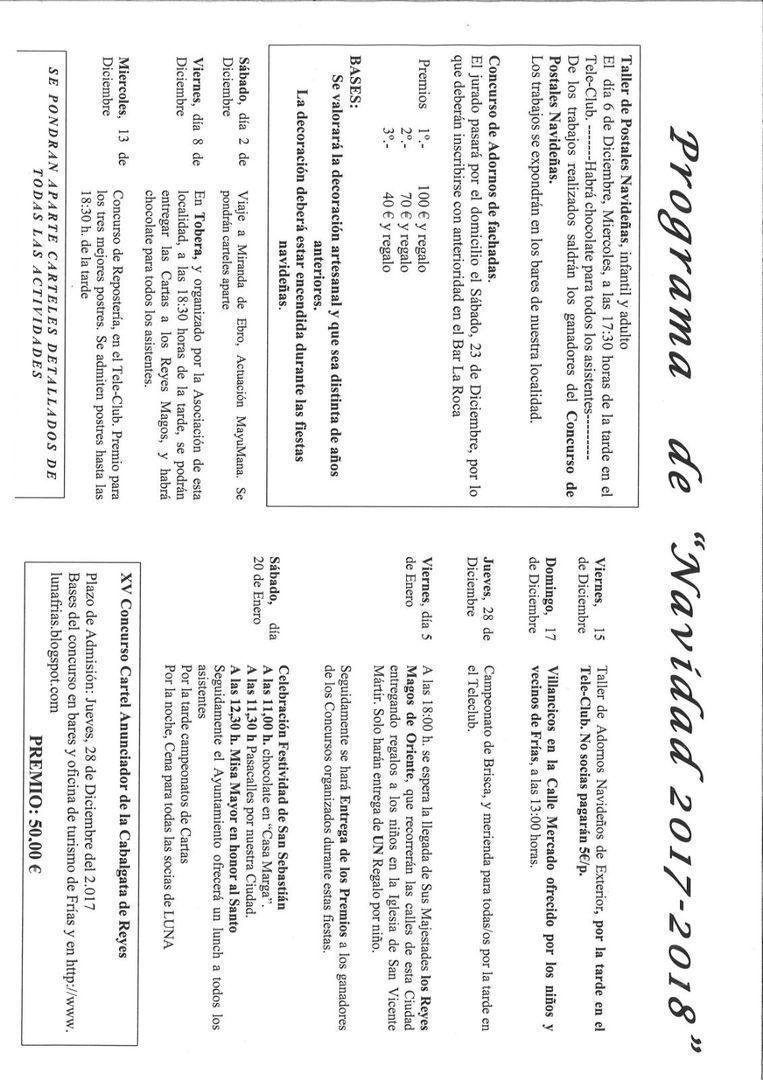 Programa de actividades navideñas de Frías 2017-2018