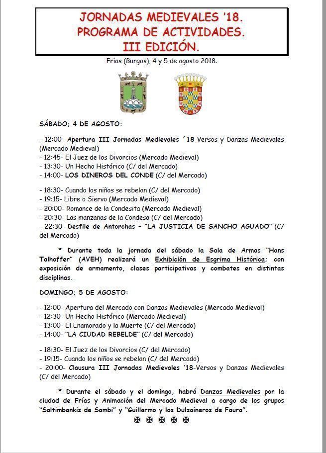 Actividades de las Jornadas Medievales-Frías2018