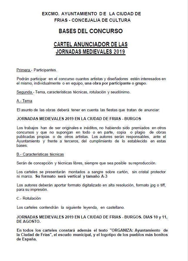 Bases del Cartel Anunciador de las Jornadas Medievales 2019-Frías