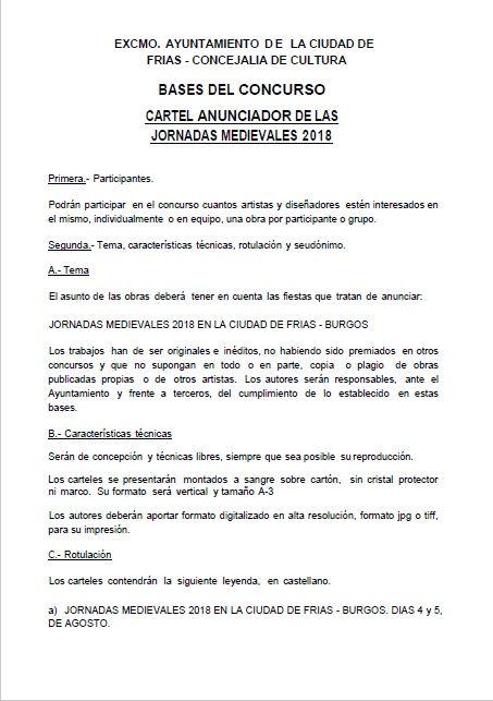Concurso Cartel Anunciador de las Jornadas Medievales en Frías 2018