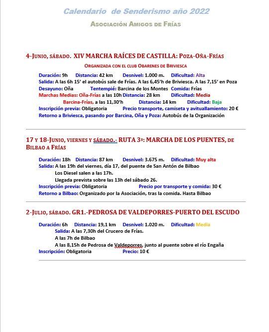 Calendario de rutas 2022