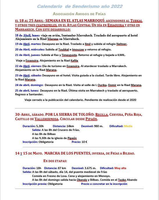 Calendario de rutas 2022