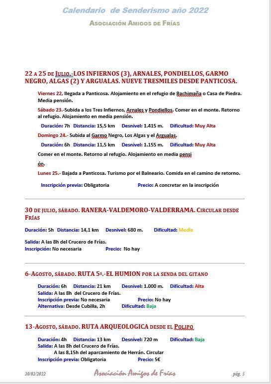 Calendario de rutas 2022