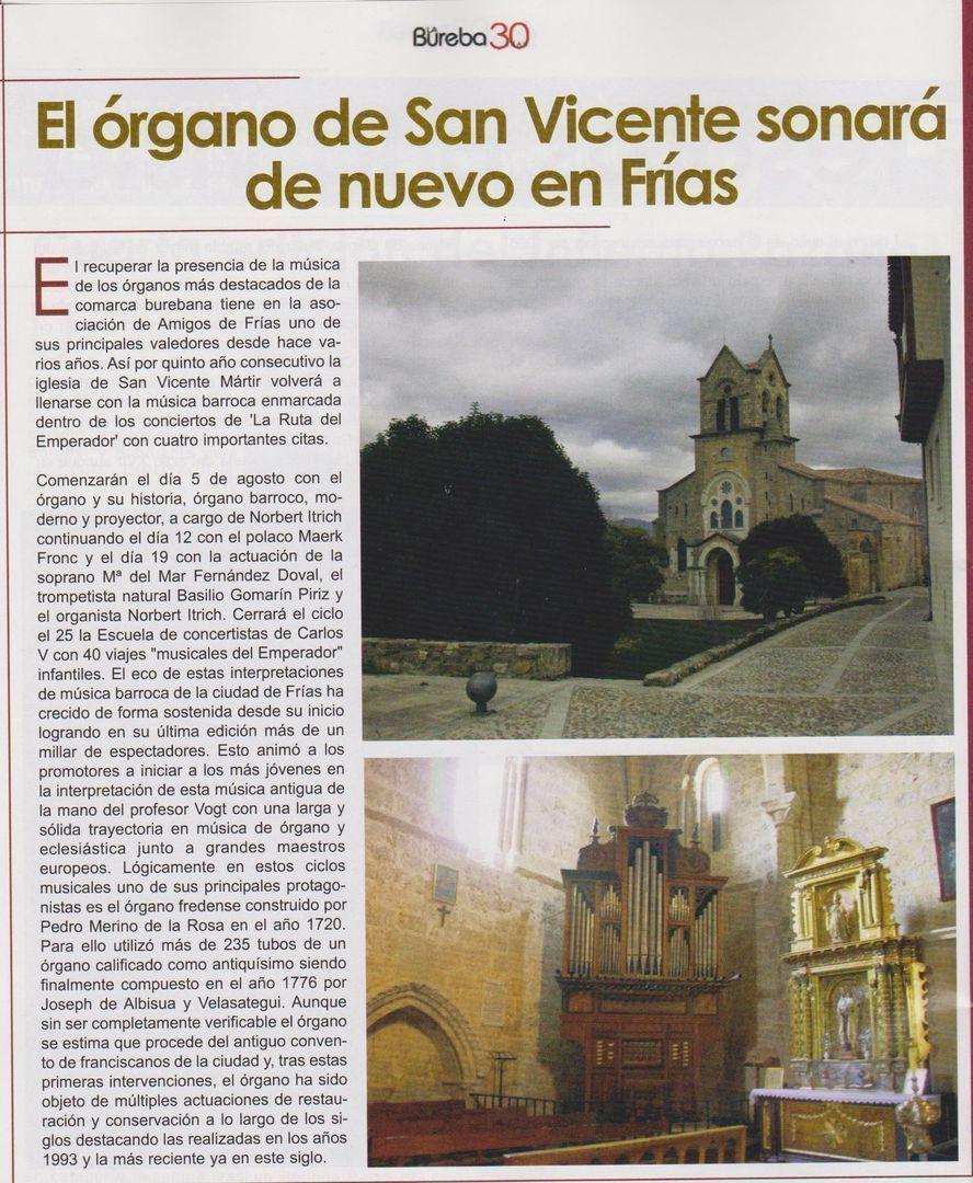 TEATRO ESTIVAL Y EL ÓRGANO DE SAN VICENTE SONARÁ DE NUEVO EN FRÍAS